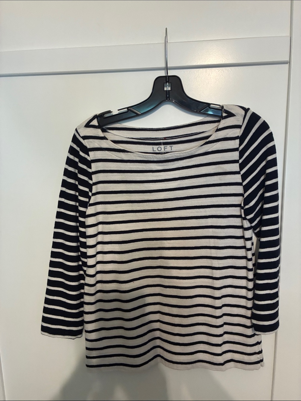 LOFT Navy and White Stripe Long Sleeve Tee